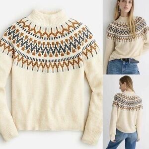 J Crew womens fair isle wool mock neck sweater size small Nordic BM179 fisherman